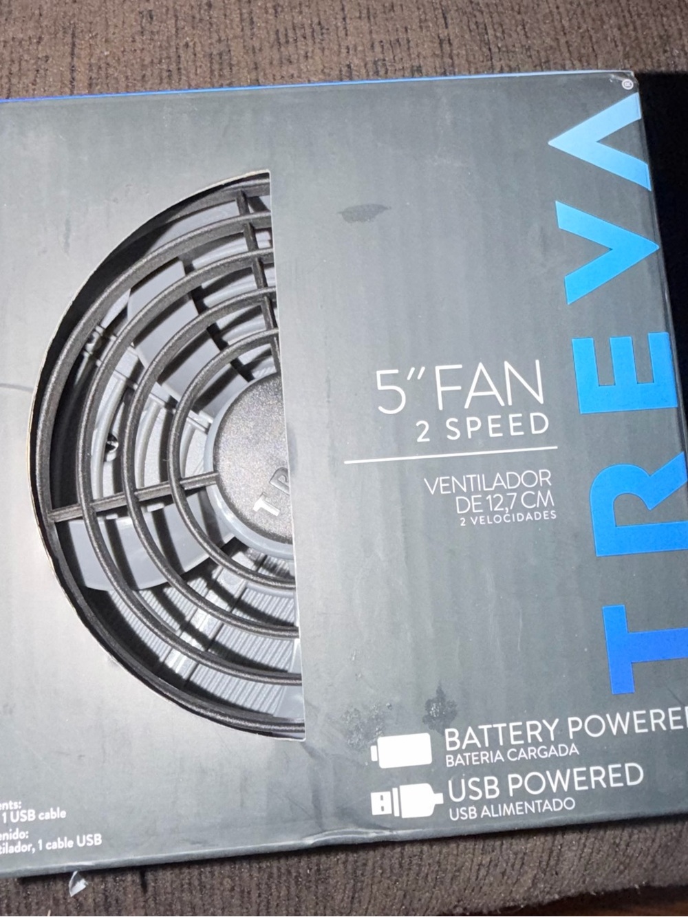 TREVA 5" Portable Fan - Black Battery or USB Powered